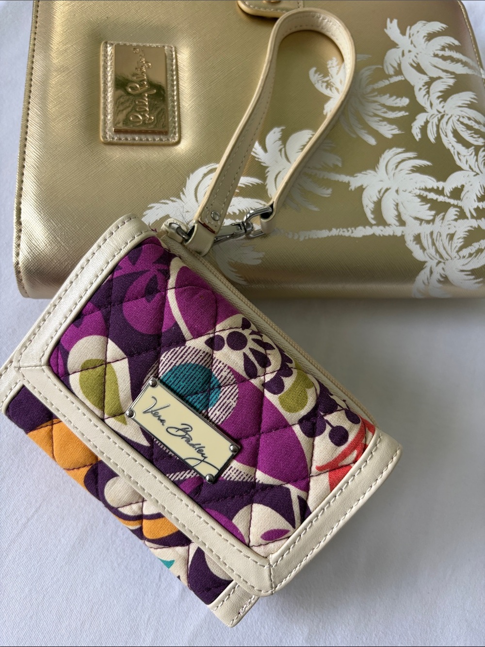 Vera Bradley Purple Multicolor Quilted Wristlet Wallet with Cream Trim